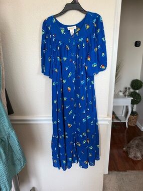 Large bechamel Bright Blue Sailboat Print Midi Dress